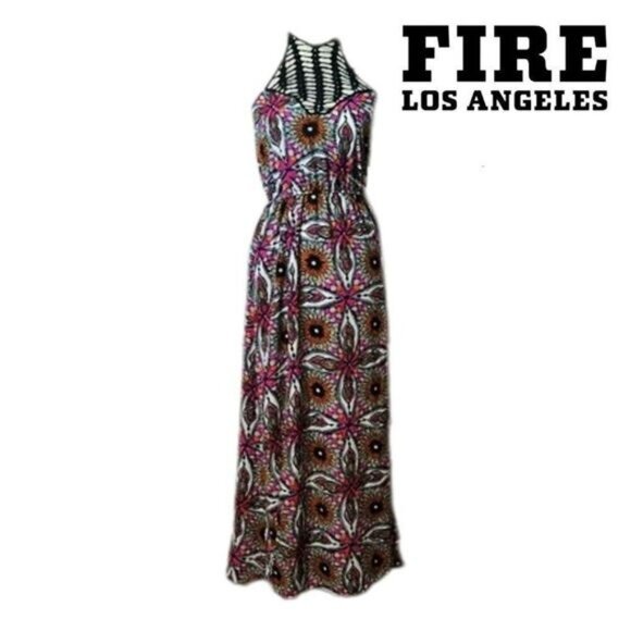 Fire Los Angeles Women's Floral Halter Neck‎ Maxi Dress with Pockets sleeveless - Picture 1 of 11